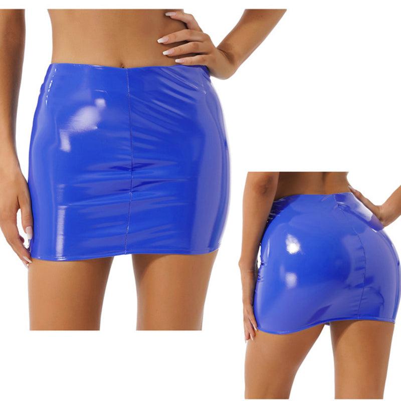 Multi-color Sheath High Waist Bright Patent Leather Sexy Wrapped Skirt - Nioor