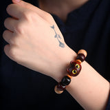 Ebony Carved Kitten Head Wooden Rosewood Beads Bracelet Men And Women