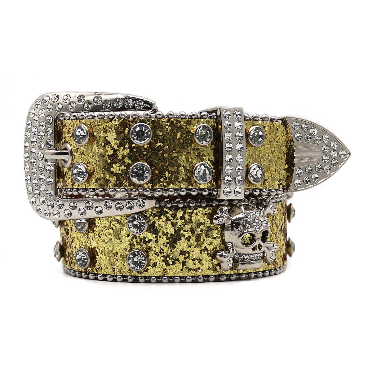 Rhinestone Skull Wide Belt Men - Nioor