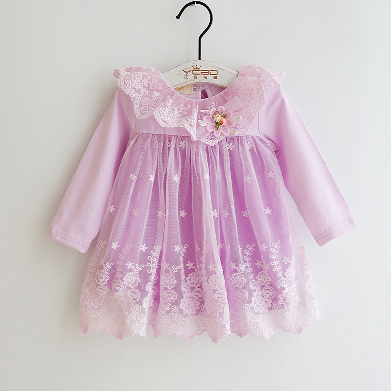 The children wear long sleeved dress baby princess skirt gauze Chun 1-3 years old female baby dress a generation