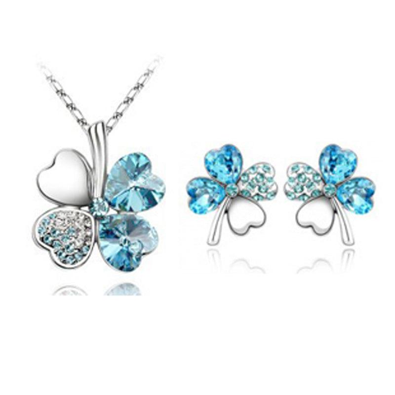 Four-leaf clover crystal necklace earrings - Nioor