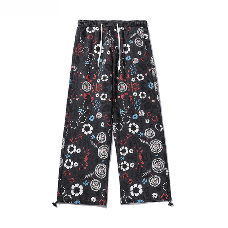 Fashion Printing Floral Doodle Printed Jeans For Men