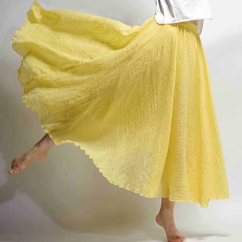 Women's Cotton Linen Elastic-waist Linen A- Line Skirt - Nioor