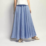 Women's Cotton Linen Elastic-waist Linen A- Line Skirt - Nioor