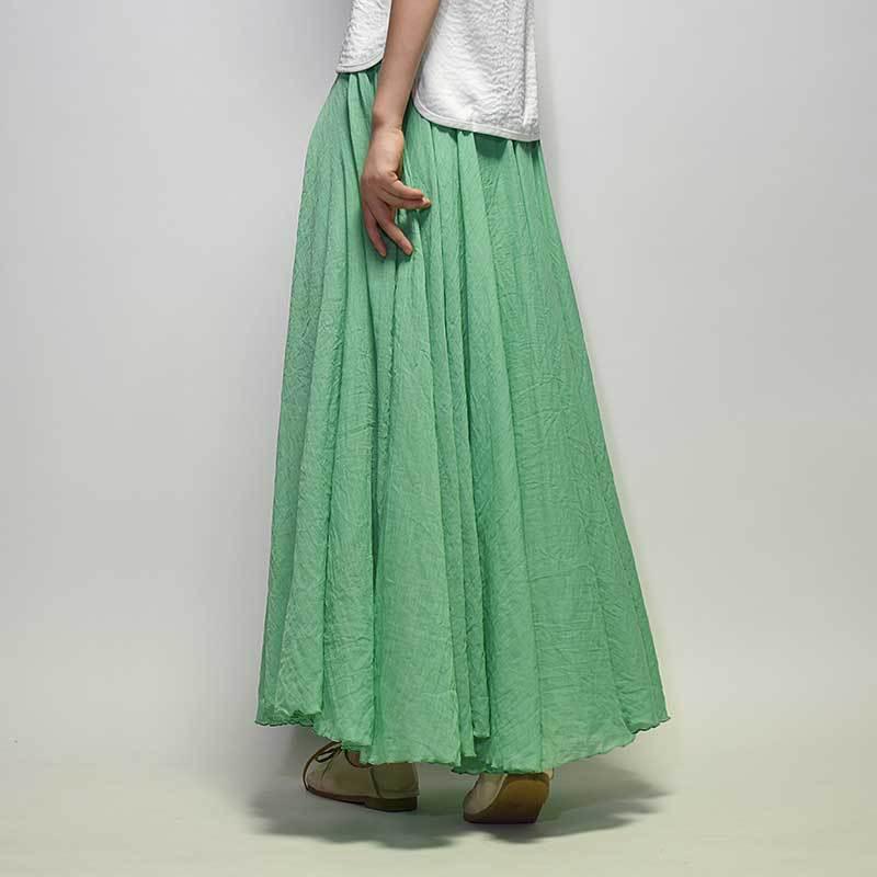 Women's Cotton Linen Elastic-waist Linen A- Line Skirt - Nioor