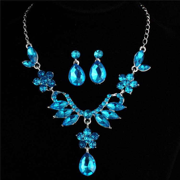 Foreign trade explosion bride alloy diamond necklace earrings set wedding jewelry and jewelry accessories - Nioor