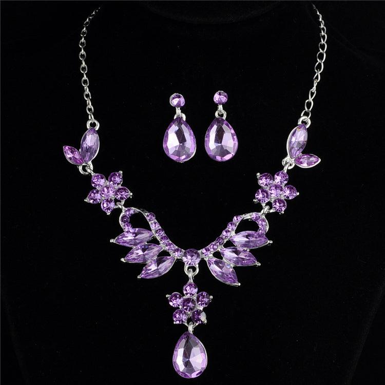 Foreign trade explosion bride alloy diamond necklace earrings set wedding jewelry and jewelry accessories - Nioor