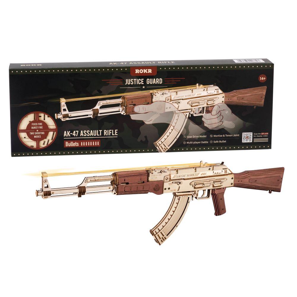 Robotime Rokr Automatic Rifle AK-47 3D Wooden Assembly Gun Double Firing Modes Funny DIY Toys For Kids Adults Justice Guar LQ901 - Nioor