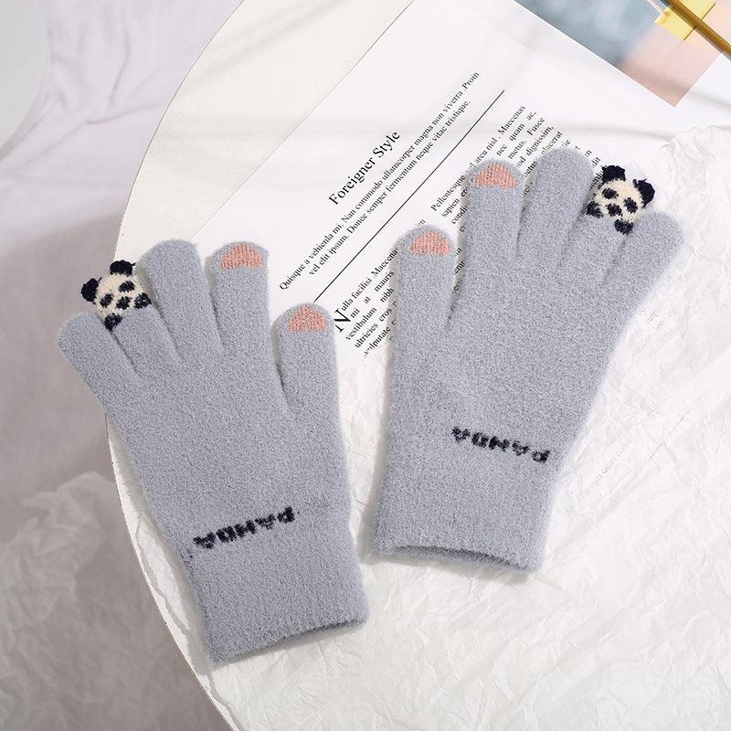 Knitted Gloves Touchscreen Winter Cute Panda Warm Goves For Cycling Women - Nioor