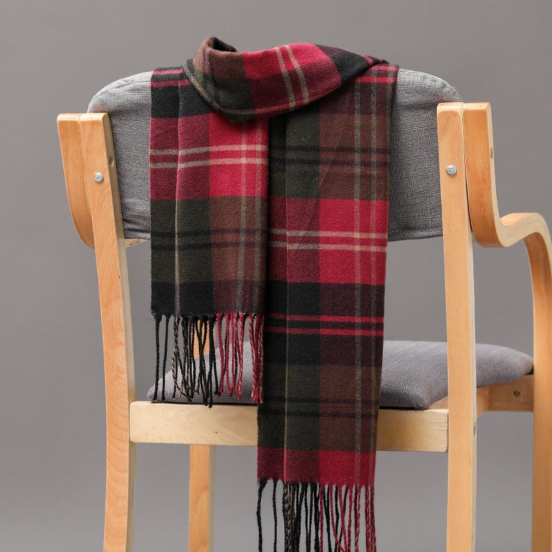 British Plaid Imitation Cashmere Tassels Couple Parent-child Men's Scarf - Nioor