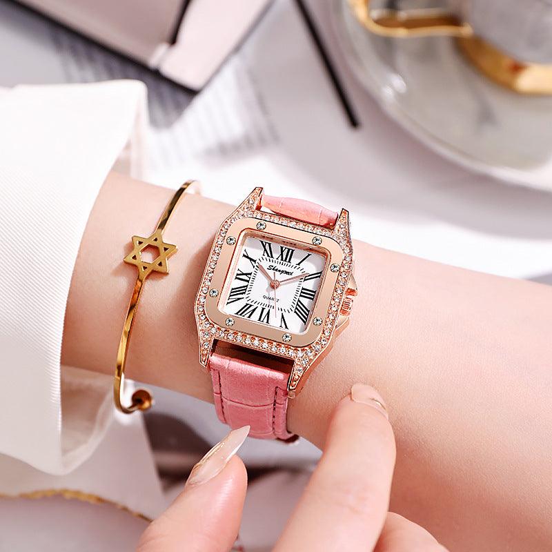 Square Diamond Belt Women's Watch Simple Roman Numerals - Nioor