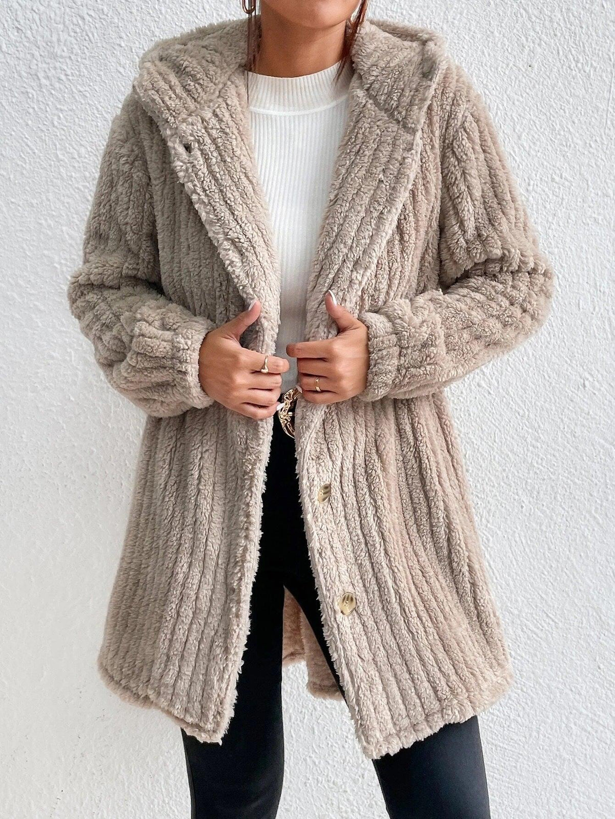 Women's Fashion Rabbit Plush Hooded Cardigan Coat - Nioor