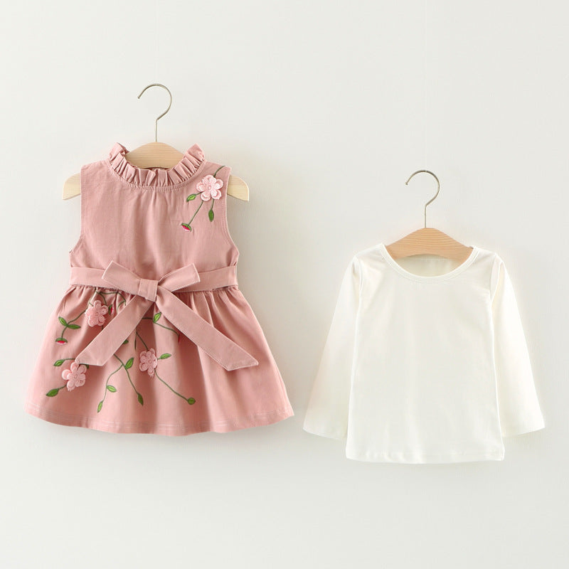 Children's wear autumn girls, cotton long sleeved T-shirt dress, two sets of infant princess skirt set