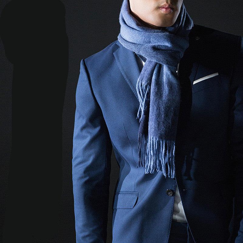 Pure wool scarf men's autumn and winter business simple long thickened boutique - Nioor