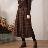 Elastic High Waist Woolen Cloth Plaid A- Line Dress - Nioor