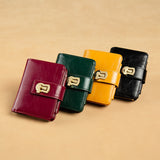 Women's Genuine Leather Small Wallet Metal Lock Luxury Short Purses