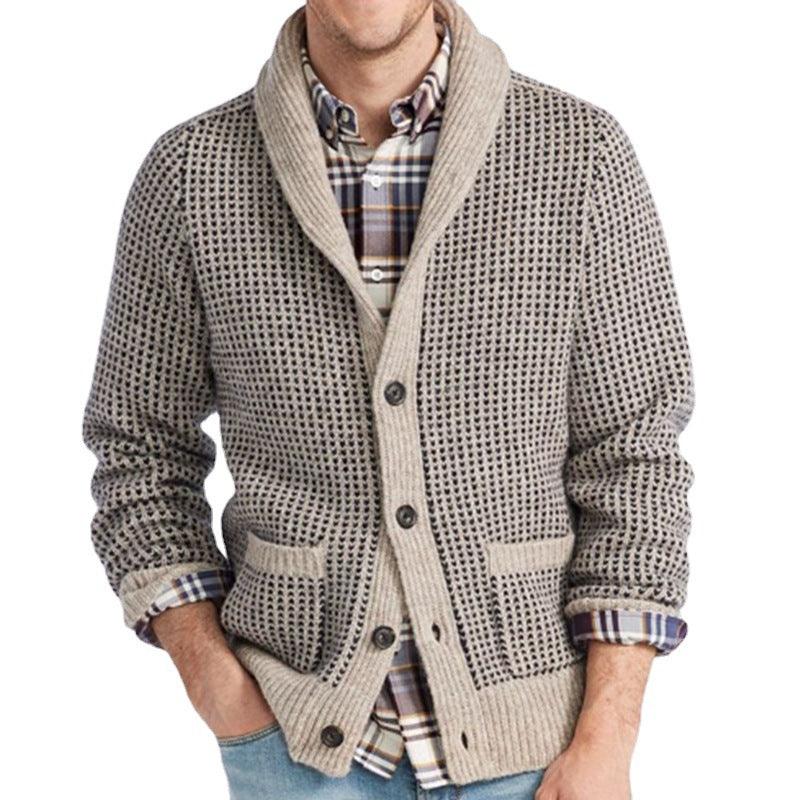 Men's Cardigan Lapel Jacquard Casual Sweater - Nioor