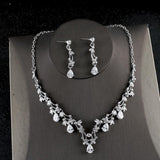 Simple Zircon Necklace Earrings Korean Bride Wedding Necklace set dinner party dress jewelry accessories - Nioor