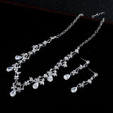 Simple Zircon Necklace Earrings Korean Bride Wedding Necklace set dinner party dress jewelry accessories - Nioor