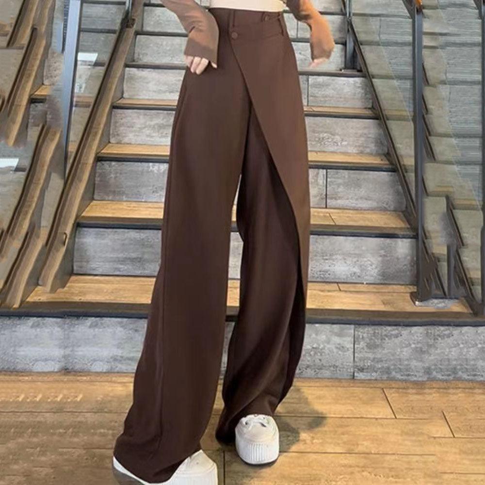 Fashion Irregular Stitching Straight-leg Trousers Women's Fried Street Pleated Suit Pants - Nioor