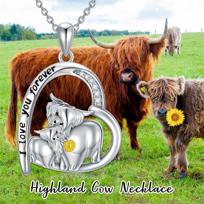 Highland Cow Necklace for Women Sterling Silver Mother Daughter Cow Pendant Necklace Mother's Day Gift - Nioor