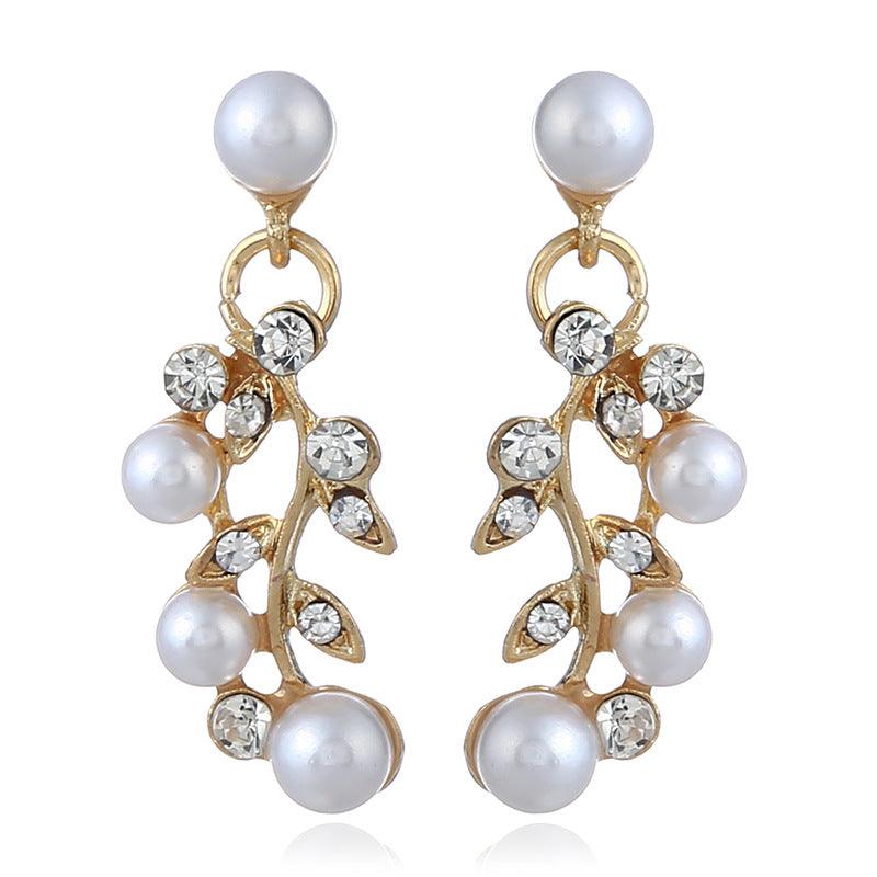 Aliexpress explosion of European and American fashion chain set sweet temperament all-match pearl diamond earrings necklace bride suit - Nioor