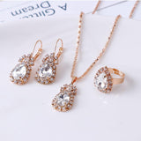 Water Drop Rhinestone Necklace Earrings Ring Set - Nioor