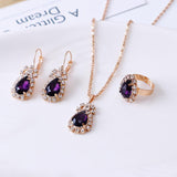 Water drop rhinestone necklace earrings ring set - Nioor