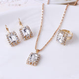 Crystal bridal necklace earring ring three piece set - Nioor