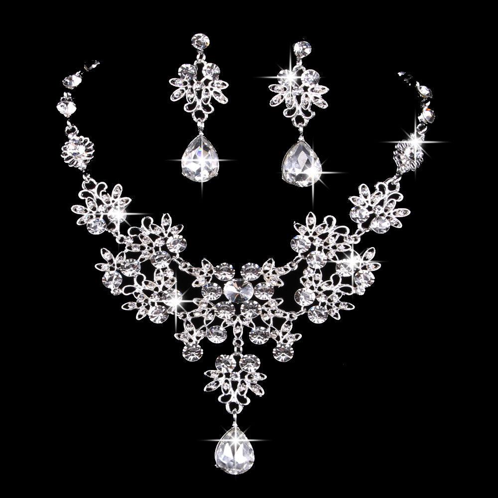 Butterfly Big Water Drop Necklace Earring Set Wedding - Nioor