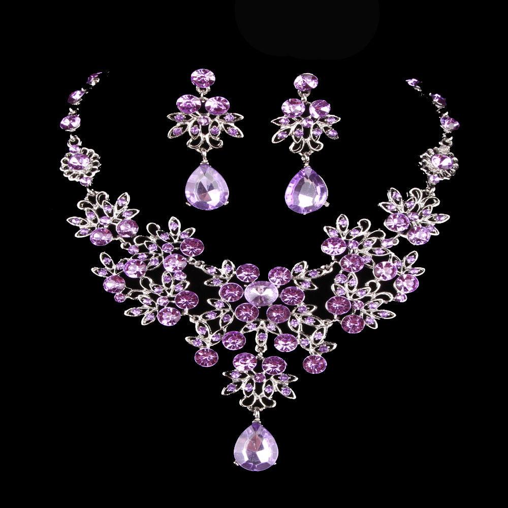 Butterfly Big Water Drop Necklace Earring Set Wedding - Nioor