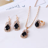 Water Drop Rhinestone Necklace Earrings Ring Set - Nioor