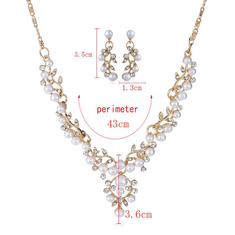 Aliexpress explosion of European and American fashion chain set sweet temperament all-match pearl diamond earrings necklace bride suit - Nioor