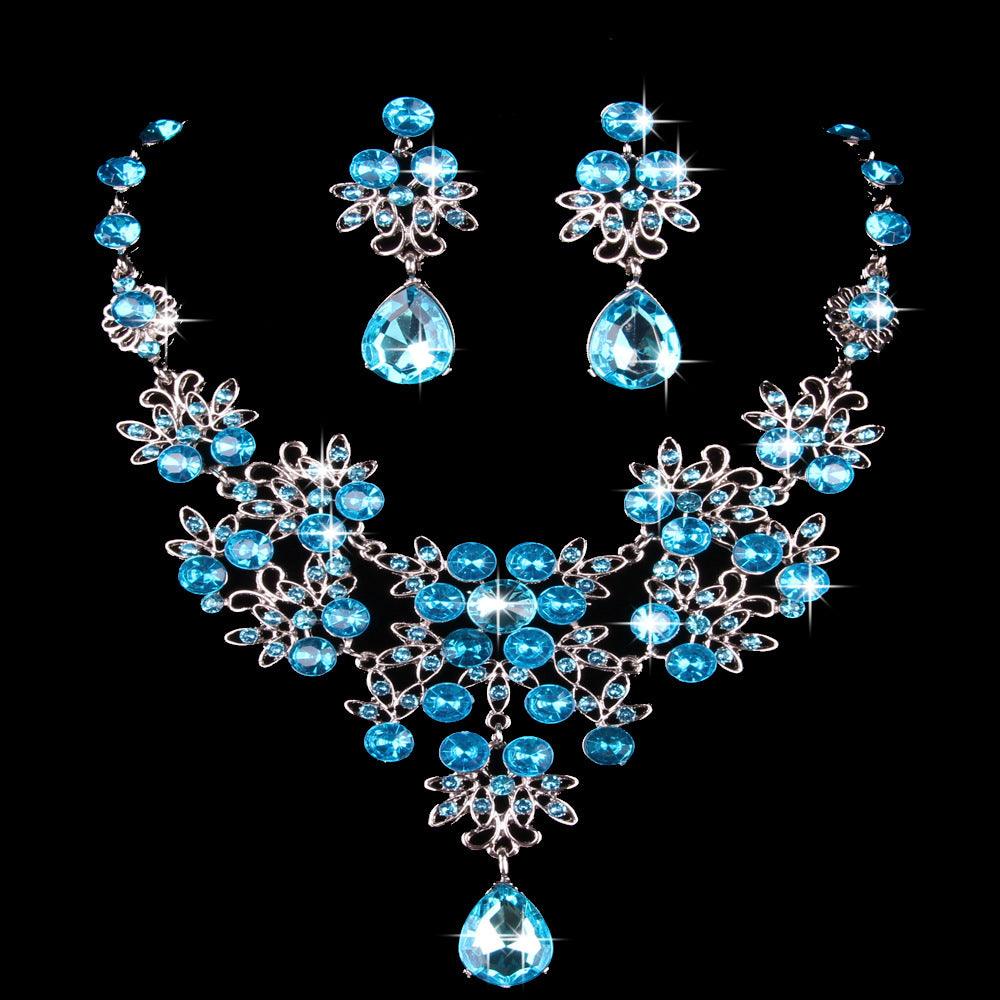 Butterfly Big Water Drop Necklace Earring Set Wedding - Nioor