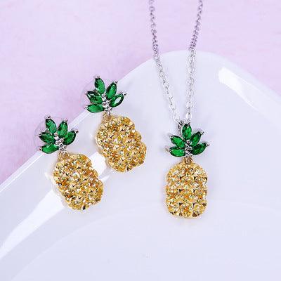 Crystal Pineapple Earrings Necklace Set Coconut Tree Earrings - Nioor