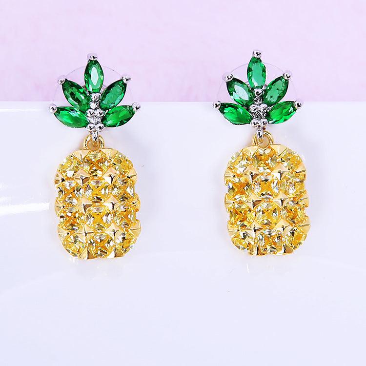 Crystal Pineapple Earrings Necklace Set Coconut Tree Earrings - Nioor