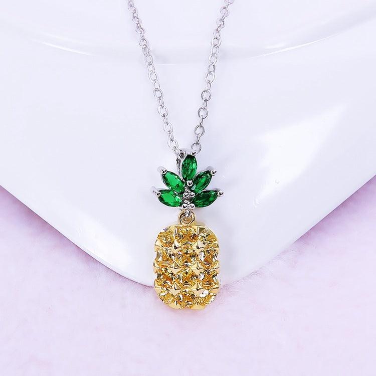 Crystal Pineapple Earrings Necklace Set Coconut Tree Earrings - Nioor