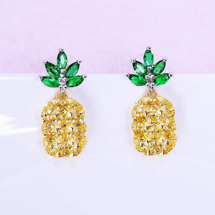 Crystal Pineapple Earrings Necklace Set Coconut Tree Earrings - Nioor