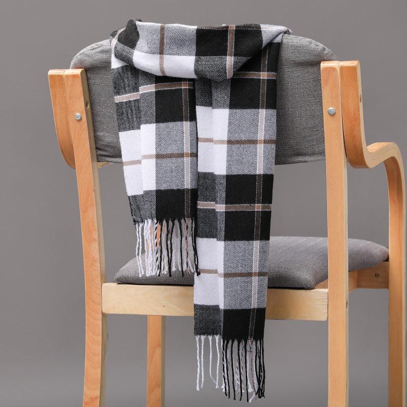 British Plaid Imitation Cashmere Tassels Couple Parent-child Men's Scarf - Nioor