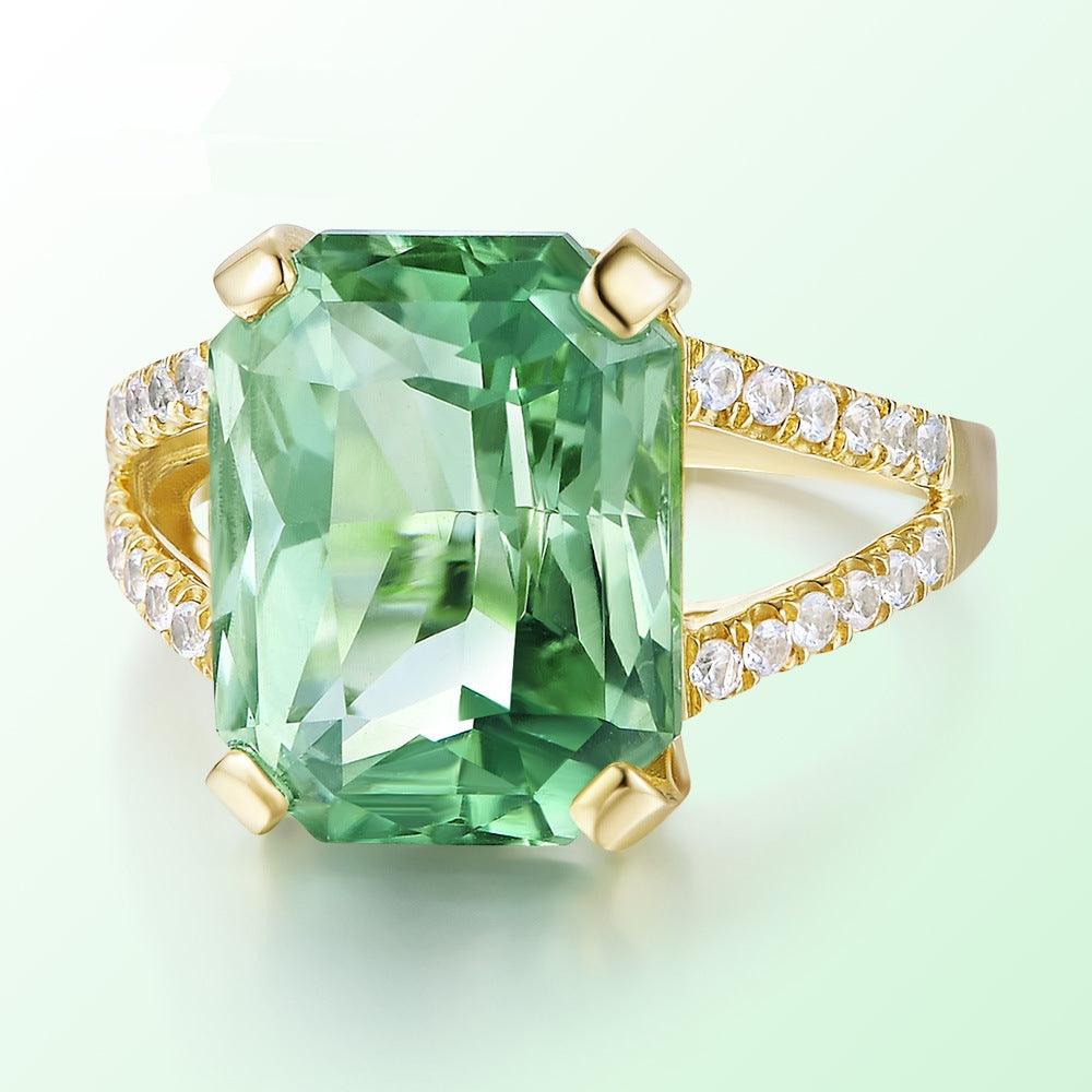 Zhen Rong new European and American fashion engagement rings mosaic green tourmaline ornaments wholesale a replacement - Nioor