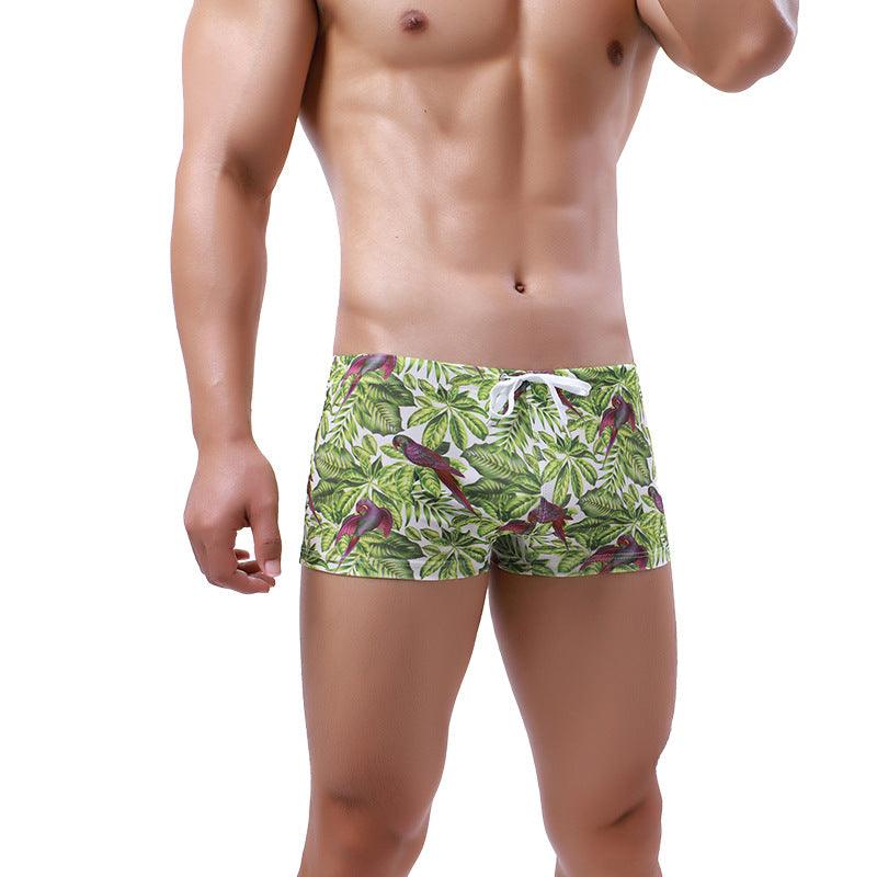 Men's Printed Elastic Lace-up Waist Wrapped Swimming Trunks - Nioor