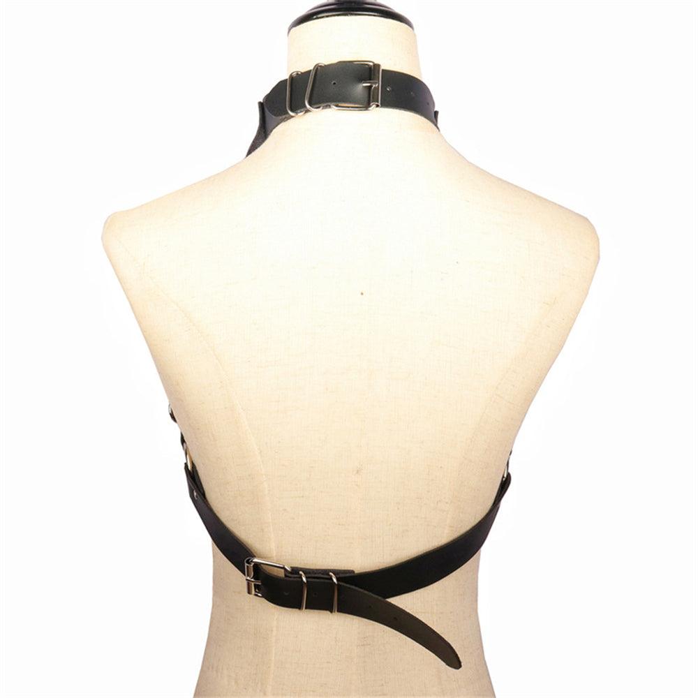 Handsome Lady Studded Punk Collar Belt Nightclub Sexy Metal Chain Strap Punk PU Harness - Nioor