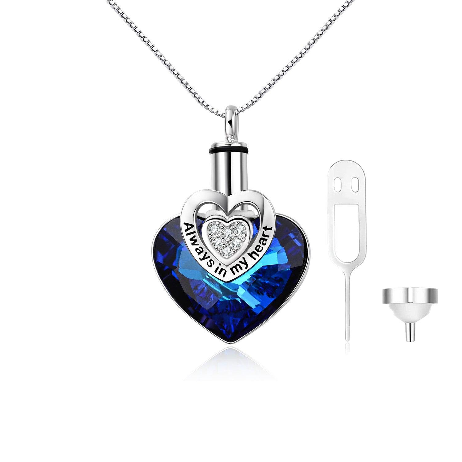 Crystal from Austria Heart Urn Cremation Keepsake Necklace in White Gold Plated Sterling Silver - Nioor