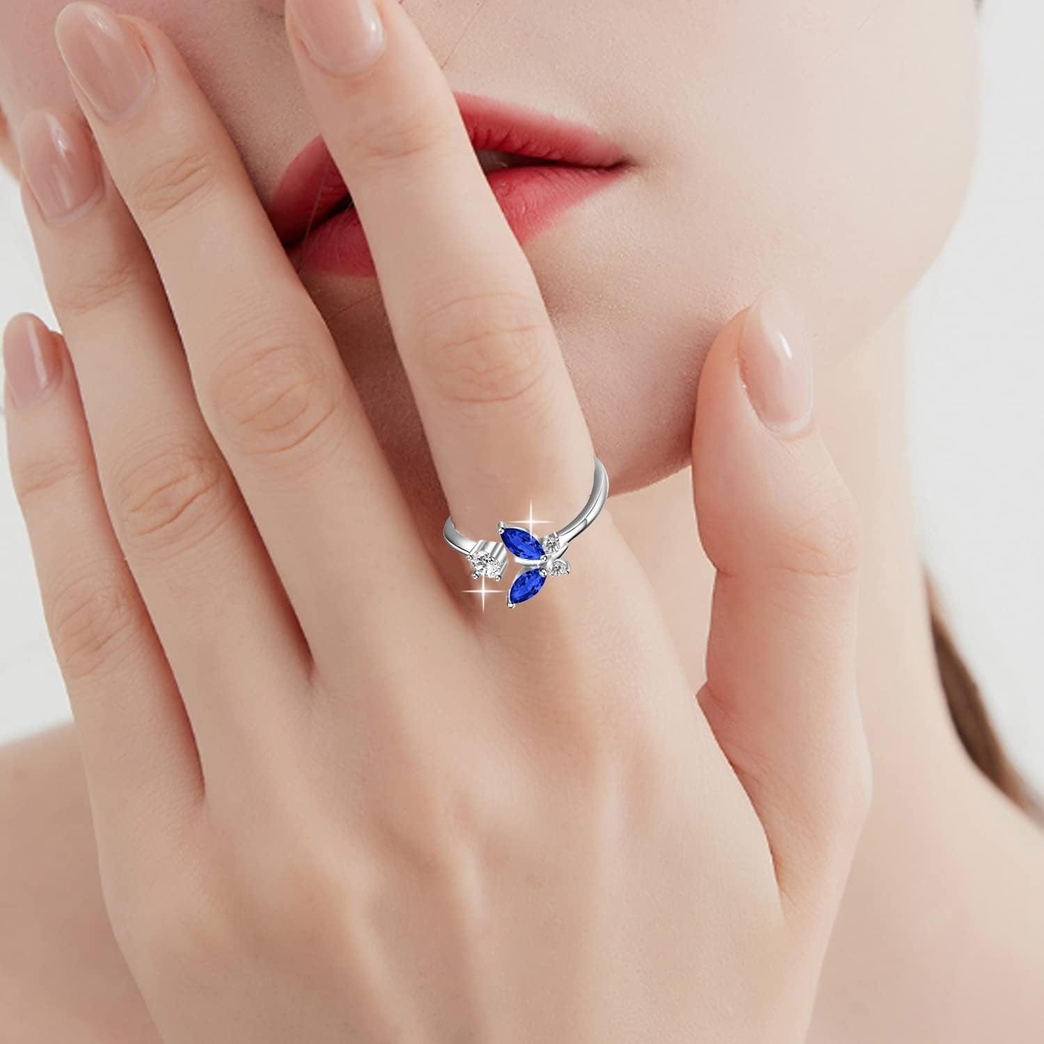 925 Sterling Silver Butterfly Ring with Sapphire Blue Crystal - Nioor