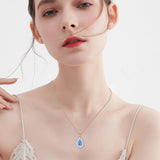 Sterling Silver Blue Opal Teardrop Necklace Jewelry for Women - Nioor