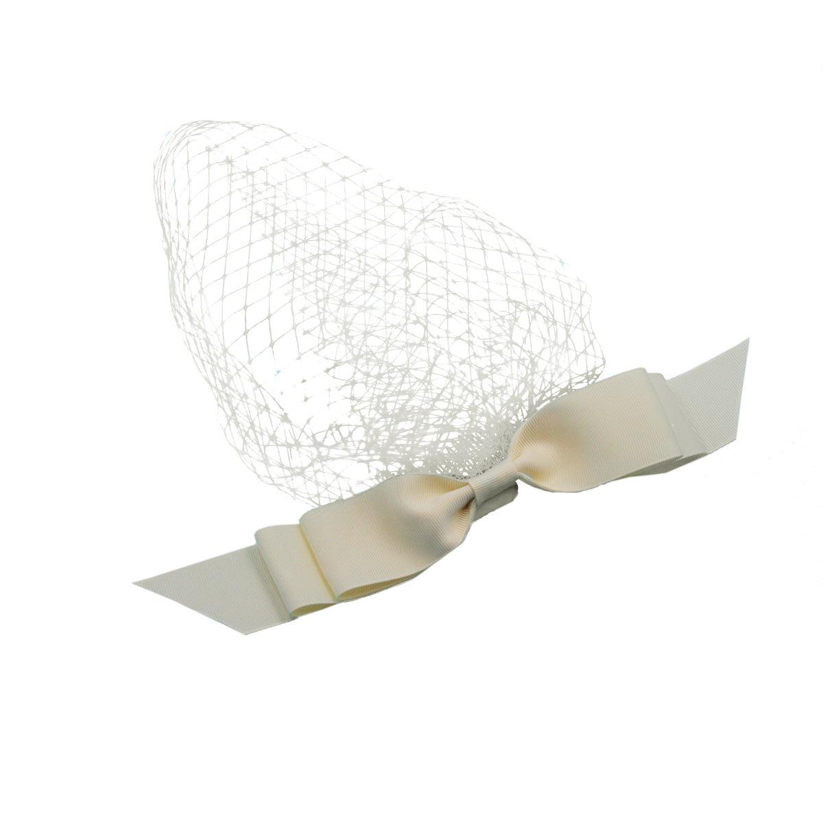 European And American White Mesh Bow Veil - Nioor