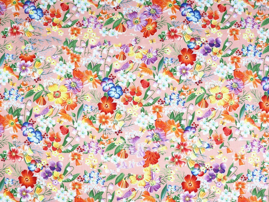 Plant Flower Small Clear Floral Twill Cotton Fabric