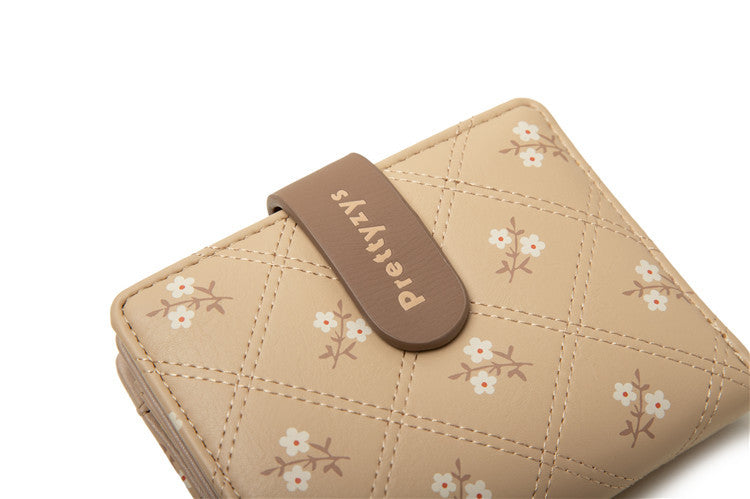 Women's Soft Printed Buckle Folding Small Wallet Multiple Card Slots Integrated Card Holder