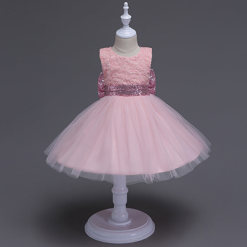 The summer and sequins big bow skirts and sleeveless dress baby child lace princess skirt dress