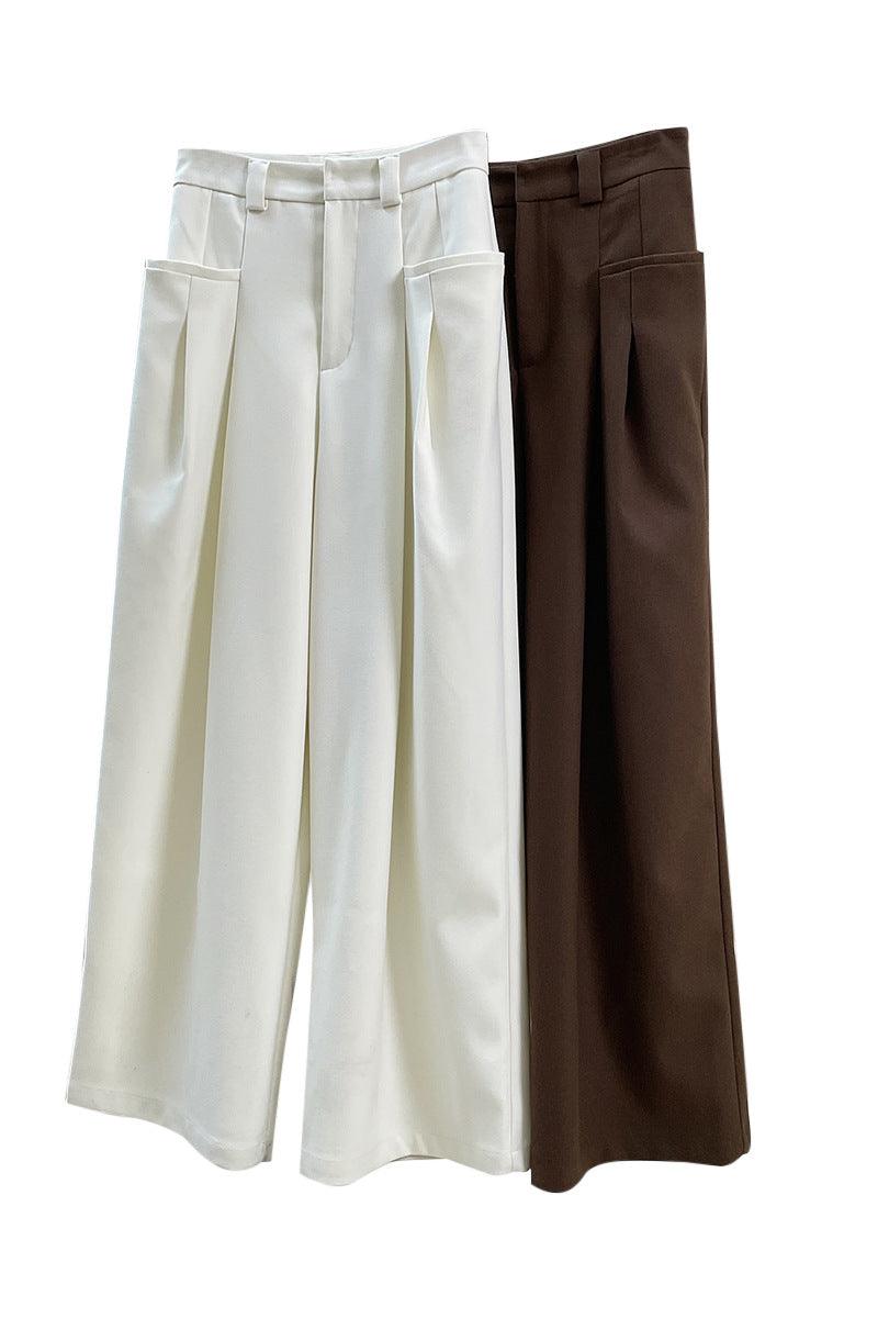 Korean Style Double Pleated Design Loose Casual Trousers Women - Nioor